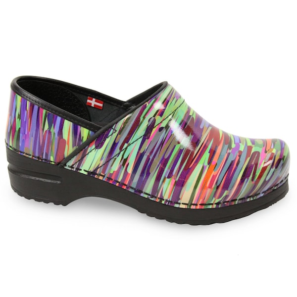 Women's Closed Back Clog, Printed Patent Leather Upper, Polyurethane Outsole, Multicolor, M